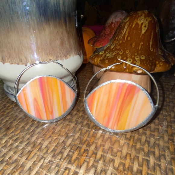 Psychedelic Vintage Inspired Stained Glass Hoops - Picture 4 of 6